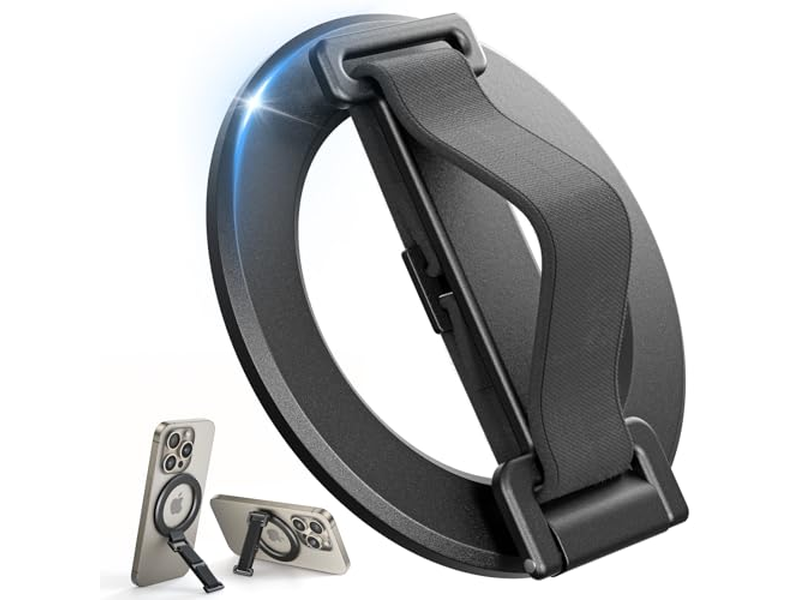 Agarre para teléfono MagSafe con correa para el dedo y presilla para soporte, color negro