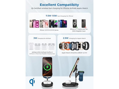 Estación de carga inalámbrica 3 en 1 para cargador Apple MagSafe