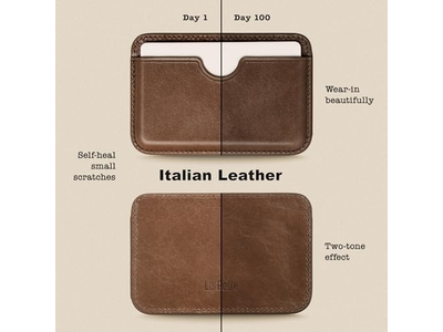 Cartera de tarjeta de cuero hecha a mano - Magnética delgada - Porta 2 tarjetas - Coco