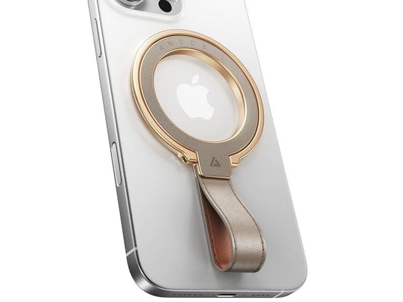 Agarre magnético de cuero para teléfono con soporte de anillo ajustable para MagSafe