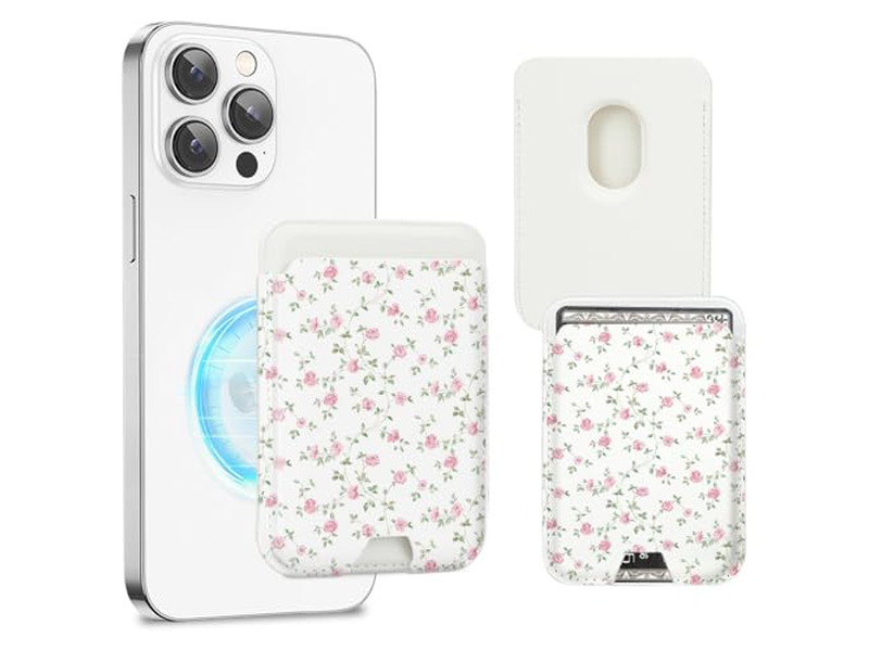 Cartera con tarjetero magnético compatible con iPhone, se adapta a 3 tarjetas, color rosa