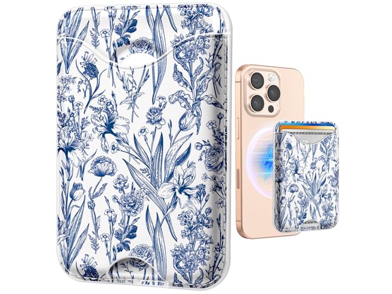 Cartera con tarjetero magnético para iPhone - Patrón de flores azules para 3 C