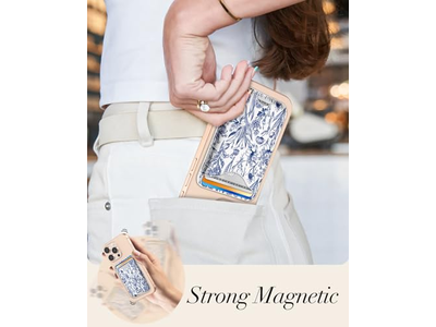 Cartera con tarjetero magnético para iPhone - Patrón de flores azules para 3 C