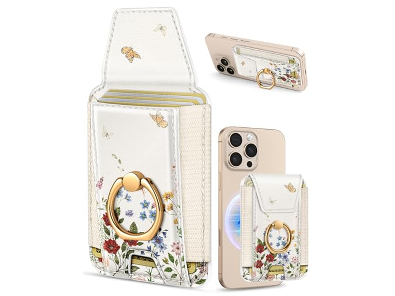 Tarjetero magnético con soporte de anillo para teléfono - Se adapta a 7 tarjetas