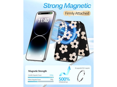 Cartera con tarjetero plegable magnético para teléfonos Bloqueo RFID 4 tarjetas F