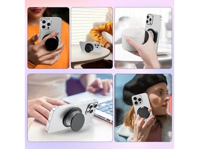 Soporte magnético para teléfono con soporte plegable, color rosa transparente