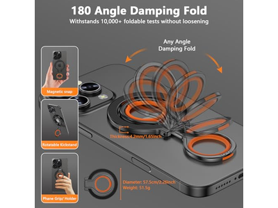 Soporte magnético para teléfono con soporte ajustable y correa para el dedo