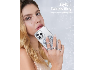 Anillo magnético para teléfono para MagSafe Grip - Soporte de anillo plateado con purpurina Stan