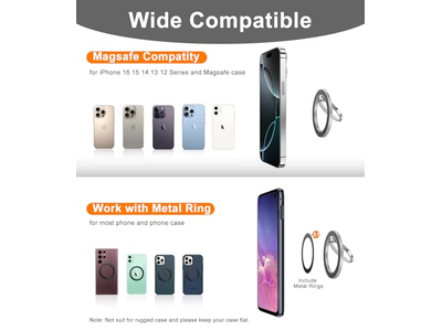 Soporte magnético para anillo de teléfono para teléfonos móviles Soporte de dos caras Plata