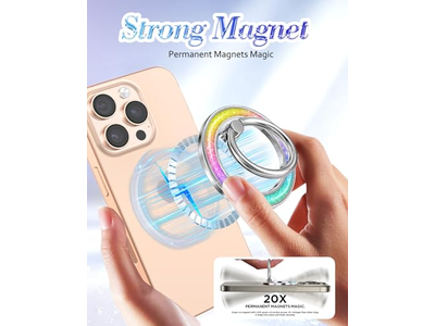 Soporte magnético para anillo de teléfono con agarre extraíble para el dedo - Diseño con purpurina