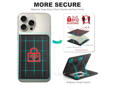 Cartera magnética para teléfono con 6 tarjeteros con bloqueo RFID, color negro