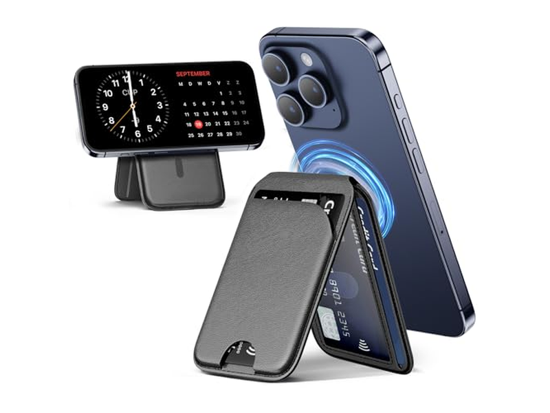Cartera magnética para teléfono Tarjetero y soporte de cuero ajustables