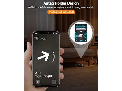 Soporte magnético para billetera con soporte Airtag Ventana de identificación 4 ranuras para tarjetas RFI