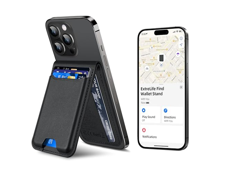 Cartera Magnética con Soporte Ajustable 3 Ranuras para Tarjetas Piel Vegana Bl