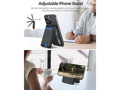 Cartera Magnética con Soporte Ajustable 3 Ranuras para Tarjetas Piel Vegana Bl