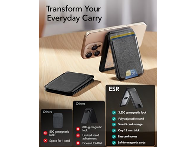 Cartera MagSafe con 5 tarjeteros, bloqueo RFID, soporte delgado y ajustable