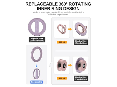 Soporte para teléfono con presilla para dedo reemplazable y soporte para anillo magnético