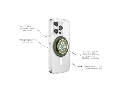 Agarre para teléfono con soporte magnético, parte superior intercambiable, flor verde