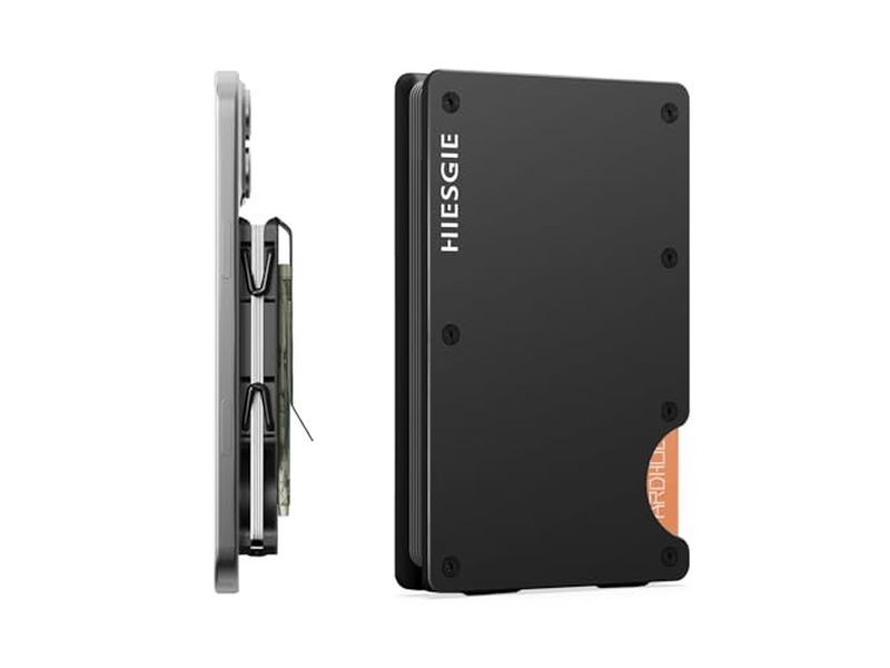 Cartera delgada con clip para billetes Tarjetero de metal con bloqueo RFID Negro