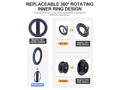 Soporte Ultra Phone Grip con imán y lazo elástico reemplazable para el dedo