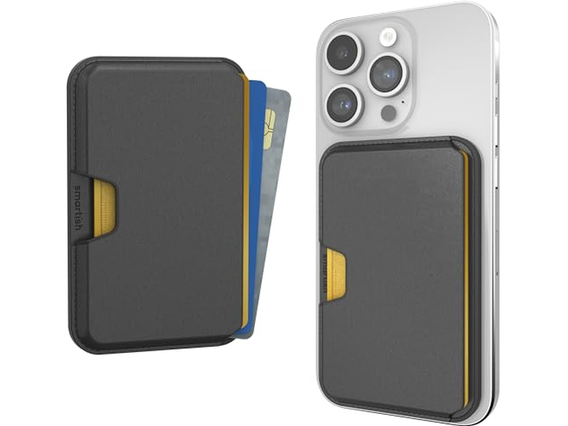 Tarjetero magnético desmontable delgado de cuero vegano para teléfonos MagSafe